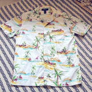 F21 Men Coastal Print Short Sleeve Button Up - Size Small
